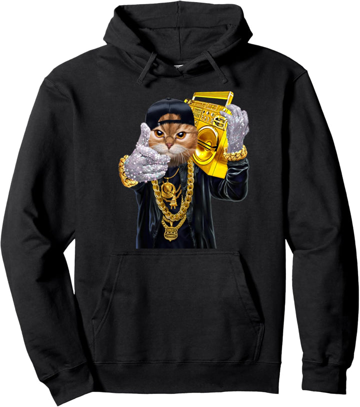 Rapper Katze im Hip Hop Hut mit Boombox Pullover Hoodie