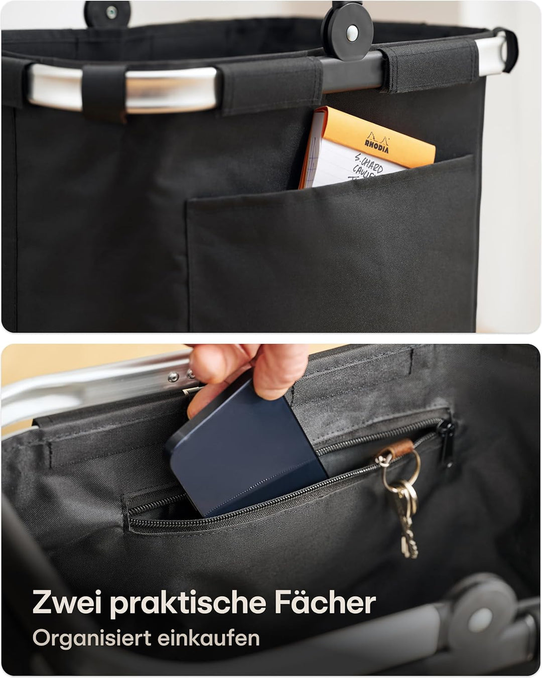 Praknu Einkaufskorb Faltbar Gross – 2 in 1 Erweiterbar 25L auf 35L – Abnehmbarer & Waschbarer Bezug