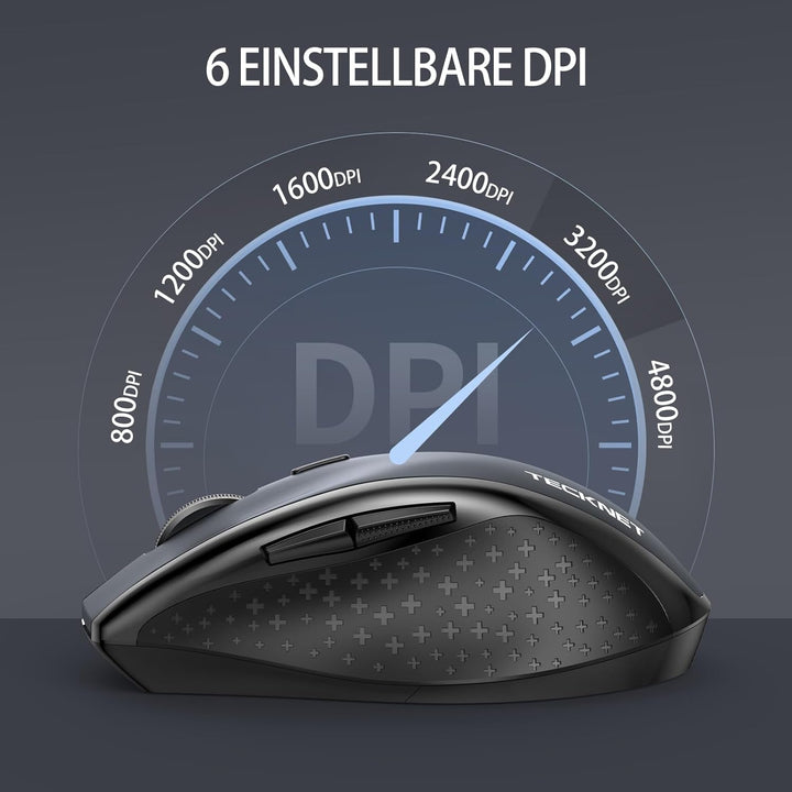 TECKNET Bluetooth Maus, 4800 DPI Maus Kabellos (Tri-Mode: BT 5.0/3.0 2.4G), Leise Funkmaus mit USB-E