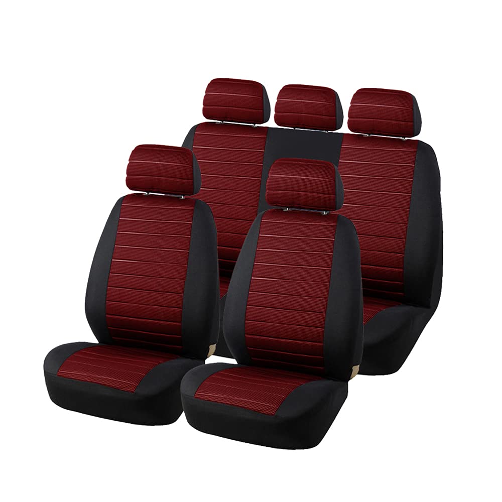 TOYOUN Autositzbezüge Full Set Universal Fit Jacquard Tuch Auto Sitzbezüge Set Rot Sitzbezüge Auto S