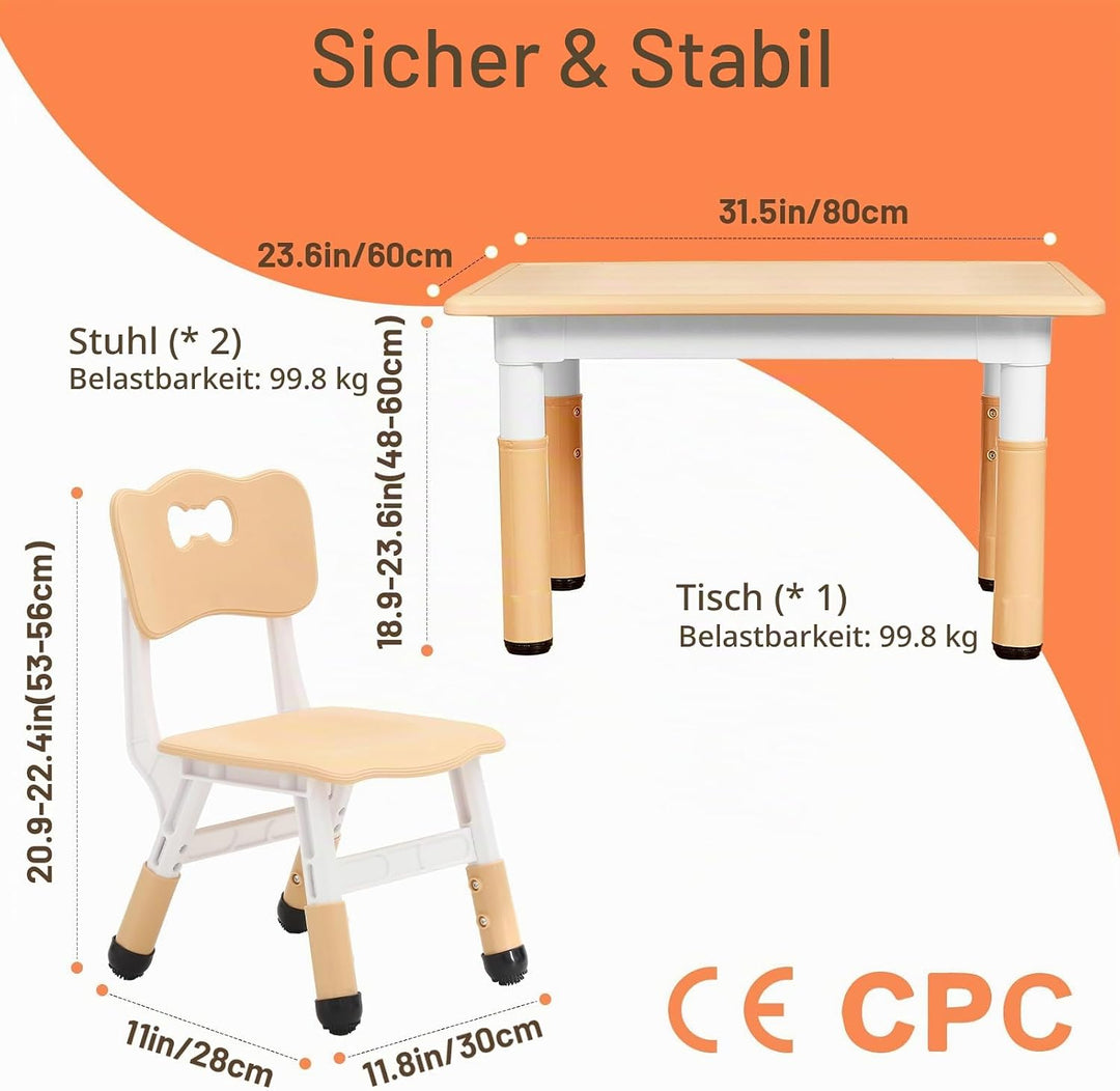 FUNLIO Kinderzimmertisch &amp; -stuhlsets, höhenverstellbar für Kinder im Alter von 3-8 Jahren, leicht a