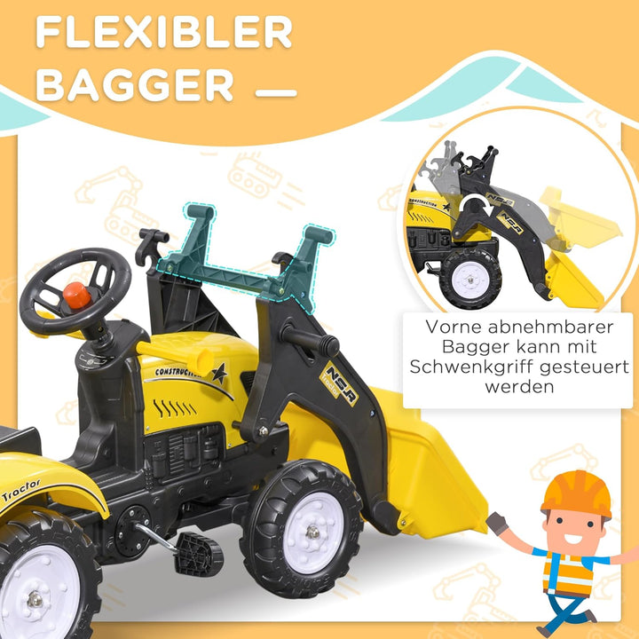 HOMCOM Trettraktor mit Anhänger Verstellbarer Schaufel Lader Traktor Tretfahrzeug für Kinder ab 3 Ja