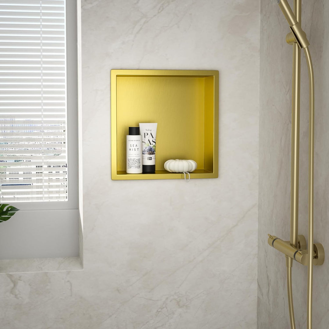 Wandnische 304 Edelstahl 30 cm × 30 cm × 10 cm Duschnische Gold für Badezimmeraufbewahrung Keine Fli