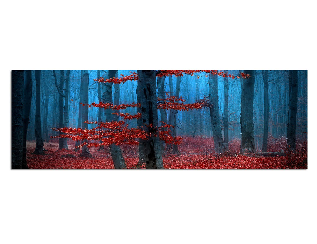 Paul Sinus Art Panoramabild auf Leinwand und Keilrahmen 150x50cm Wald Bäume Laub Herbst Nebel