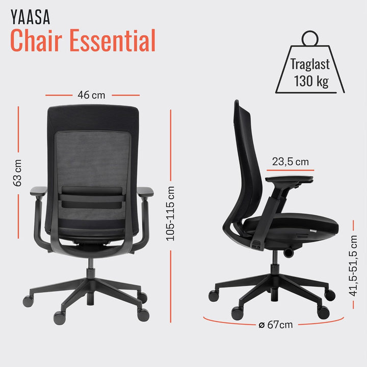 Yaasa Chair Essential Bürostuhl Ergonomisch, Schreibtischstuhl für gesunde Körperhaltung, Lordosenst