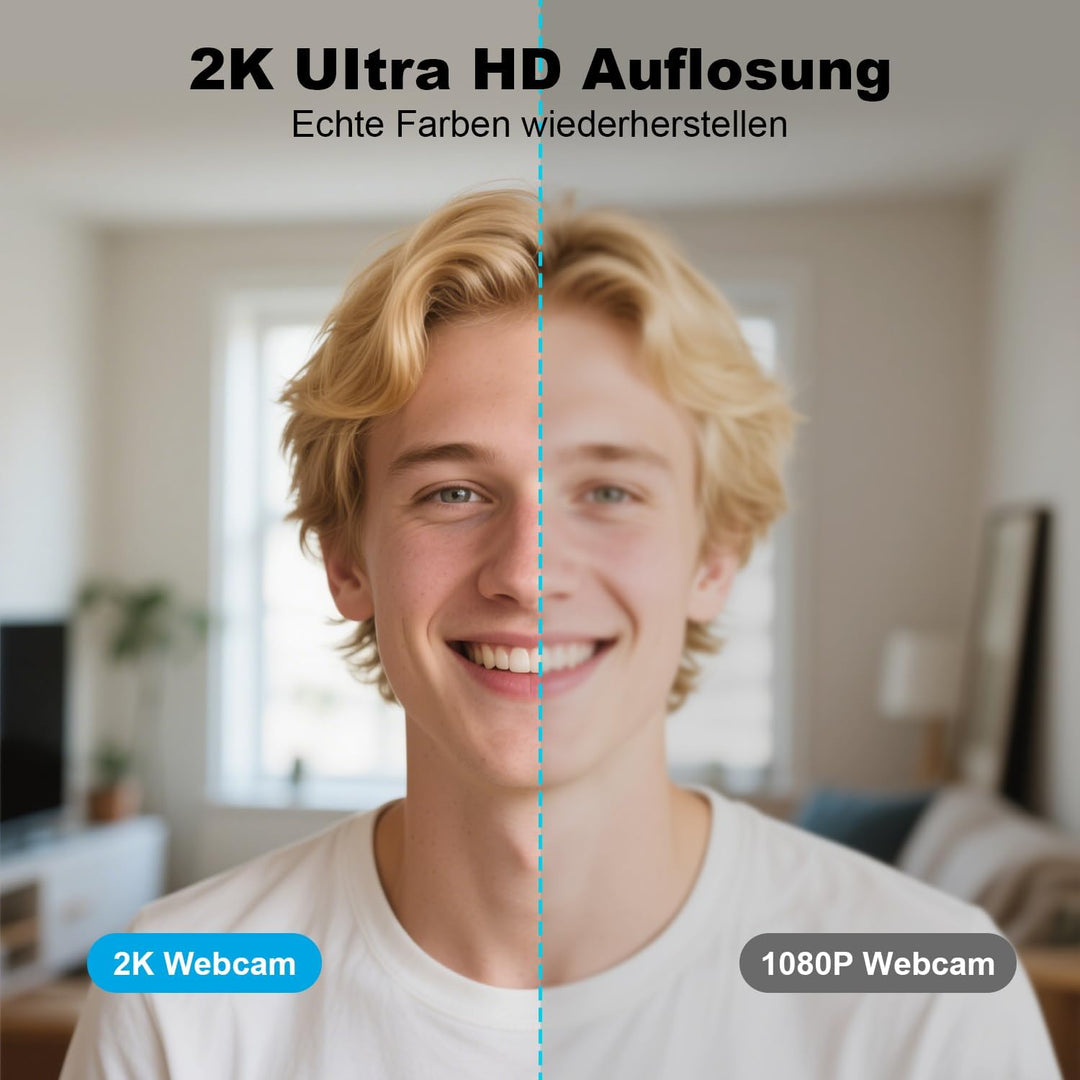 2K Full HD Webcam, Neefeaer USB Webcam mit Mikrofon und Abdeckung und Stativ, 85 Stichtfeld, Automat