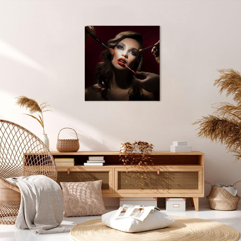 Bilder auf Leinwand Frau Make-up schön Leinwandbild mit Rahmen 60x60cm Wandbilder Dekoration Wohnzim