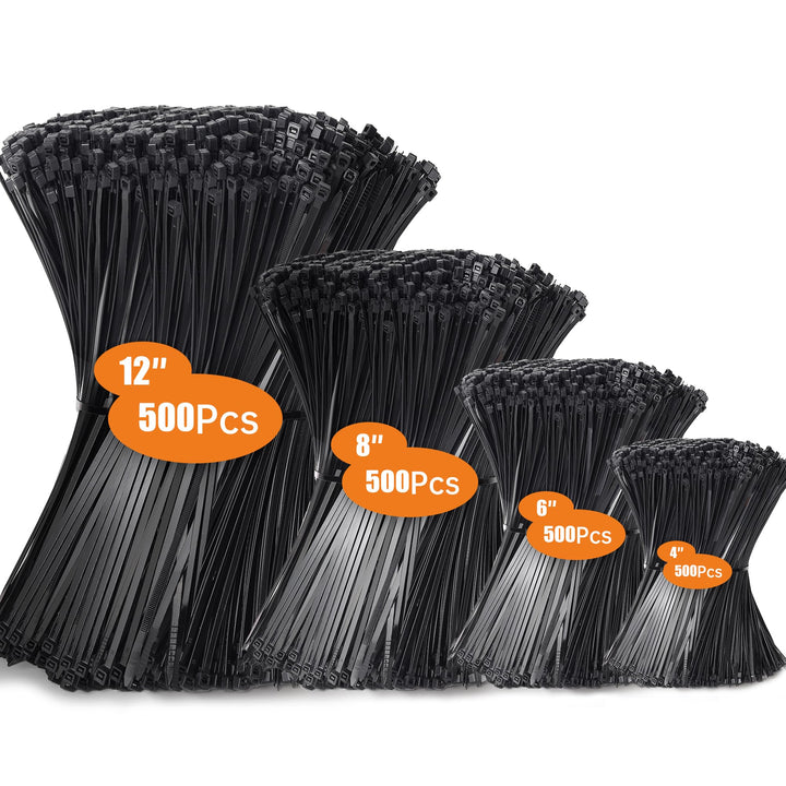 2000 Stück Kabelbinder Schwarz Set,100/150/200/300 mm(500 Stück) Kabelbinder UV Beständig,Cable Ties