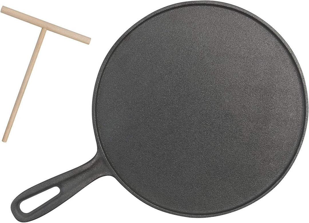 Rosenstein &amp; Söhne Crepepfanne: Gusseiserne Crêpe-Pfanne für Grill und Herd mit Teigverteiler, Ø 28