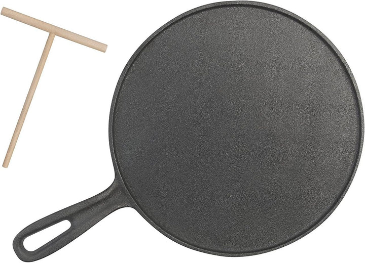 Rosenstein &amp; Söhne Crepepfanne: Gusseiserne Crêpe-Pfanne für Grill und Herd mit Teigverteiler, Ø 28