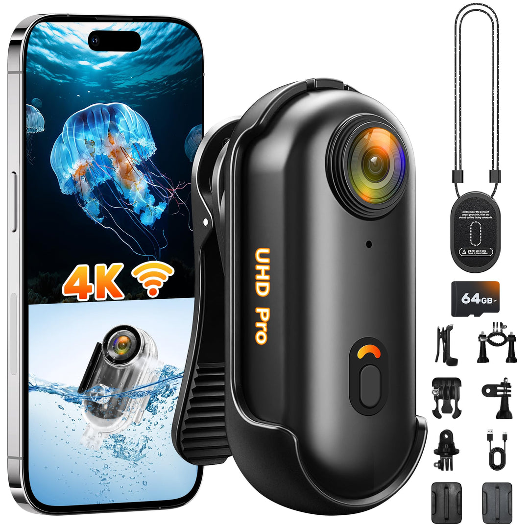 2026 neu verbesserte Action Cam 4K(64GB),Mini Actioncam Body Cam WiFi,wasserfest Bodycam Körperkamer