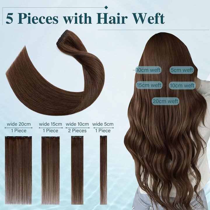 Elailite Clip in Extensions Echthaar, 5 Pcs Remy Haarverlängerung mit 12 Clips, 60cm-75g Glattes Haa