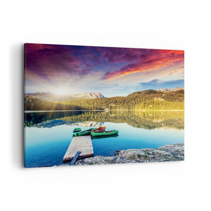 Bilder auf Leinwand 100x70cm Leinwandbild mit Rahmen See Berge Wasser Gross Wanddeko Bild Schlafzimm