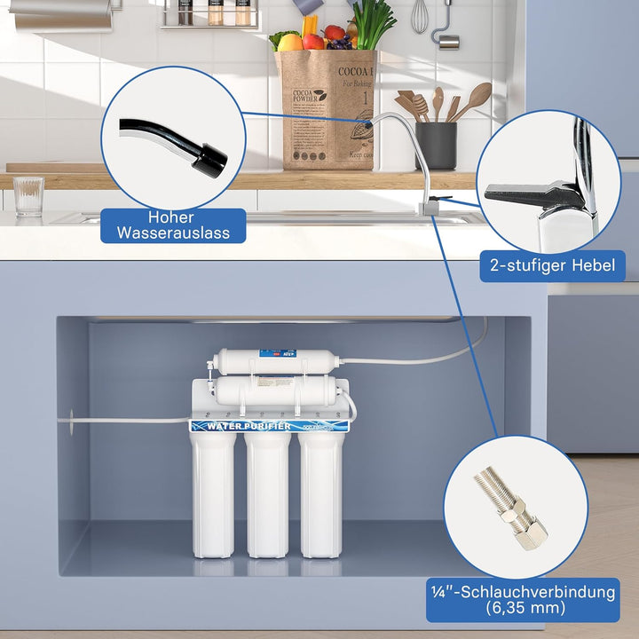 Naturewater NW-PR305 5-Stufenfilter mit Wasserhahn, 2,5m Schlauch, Kurzdreiwegeventil und Kugelhahn
