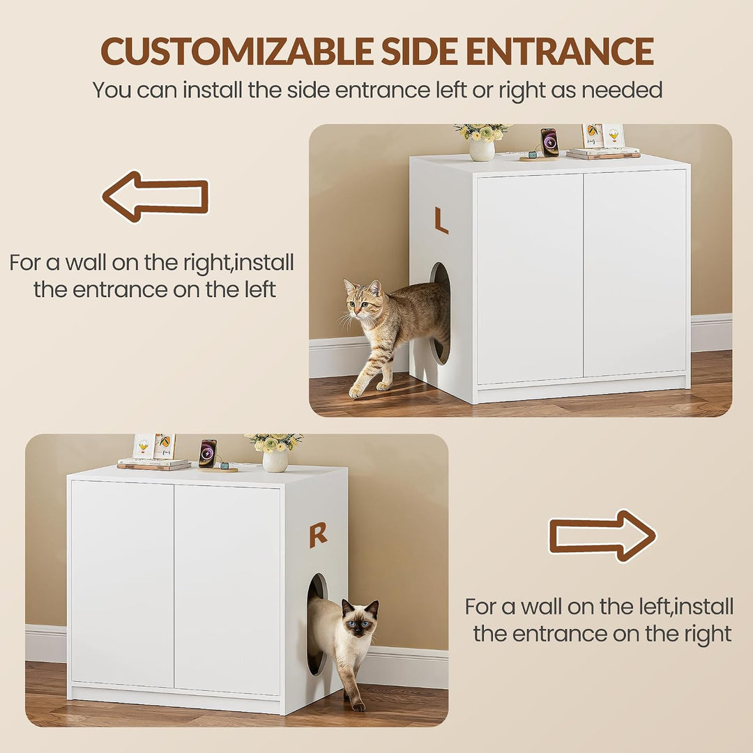 Katzenklo Schrank Versteckt mit Steckdosen, 80 x 60 x 80 cm, Weiss | Katzenschrank Möbel mit USB, fü