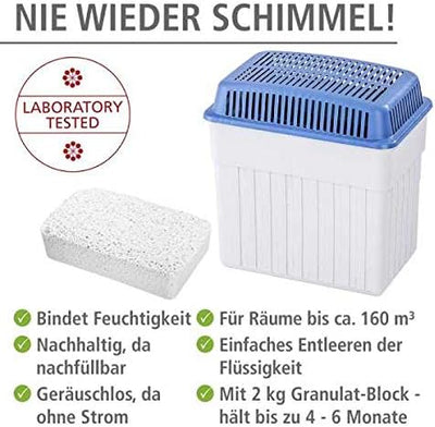 WENKO Feuchtigkeitskiller mit 2 kg Granulatblock, Raumentfeuchter, fasst bis zu 2,8 l Feuchtigkeit,