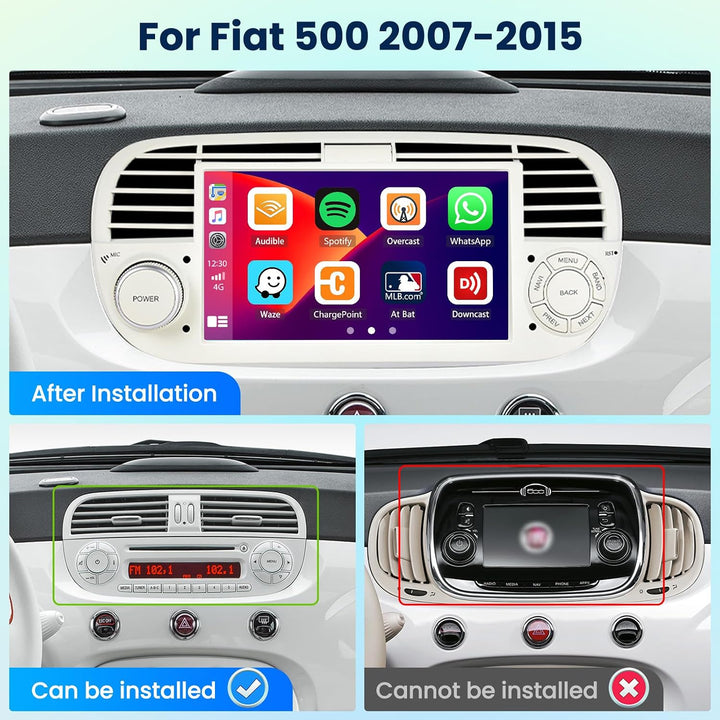 [6G+128G] Inefala Android 15 Autoradio für FIAT 500 2007-2015 mit Wireless Carplay Android, 7 Zoll T