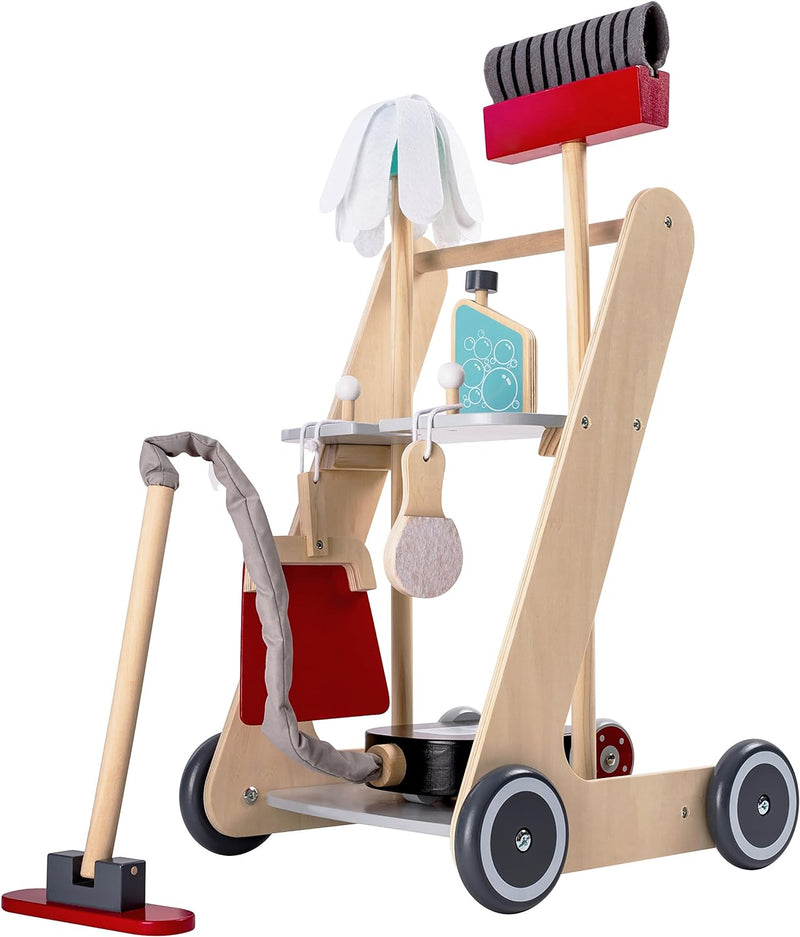 Bayer Chic 2000 277 01 Reinigungswagen für Kinder, Putzwagen aus Holz, Besenwagen mit Staubsauger un