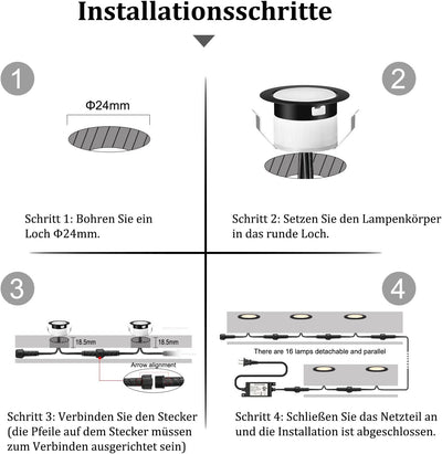 16er Set Warmweiss Bodeneinbaustrahler Aussen Led, Ø31mm DC12V Mini Spots Led Deck Light Terrassenbe