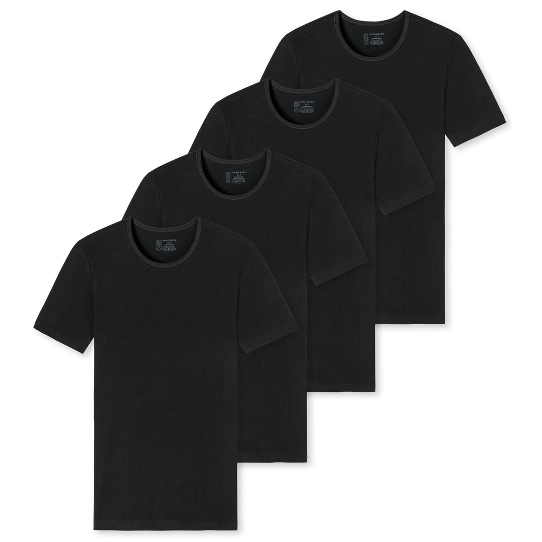 Schiesser Herren 2 PACK Unterhemd Rundhals mit Arm Bio Baumwolle - 95/5 Organic 5 4 X Schwarz, 5 4 X