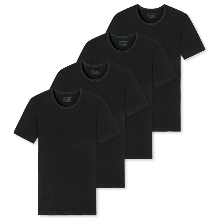 Schiesser Herren 2 PACK Unterhemd Rundhals mit Arm Bio Baumwolle - 95/5 Organic 5 4 X Schwarz, 5 4 X