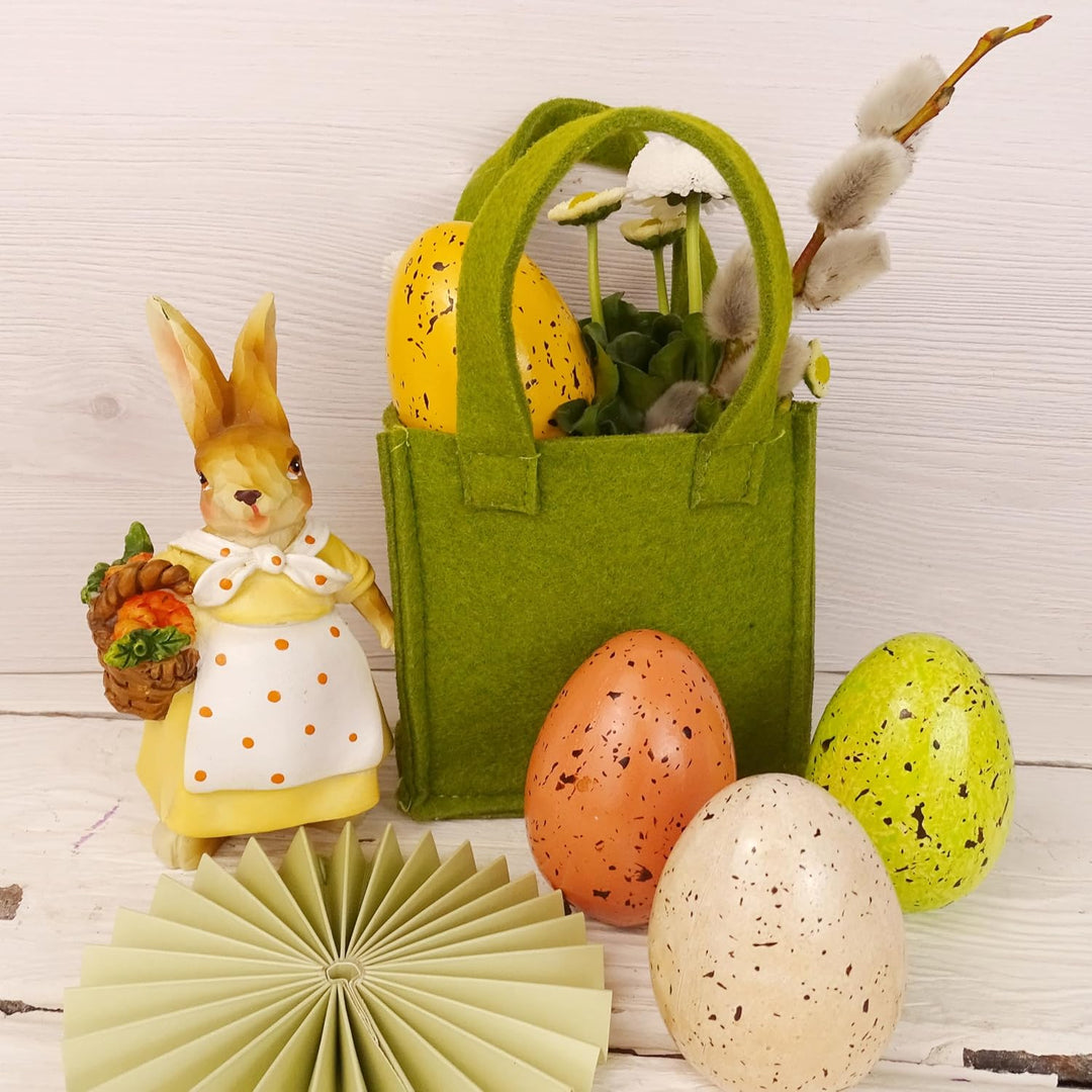Logbuch-Verlag 4er Set Keramik-Eier stehend – Osterdeko in Grün Creme Orange Gelb – Frühling Tischde