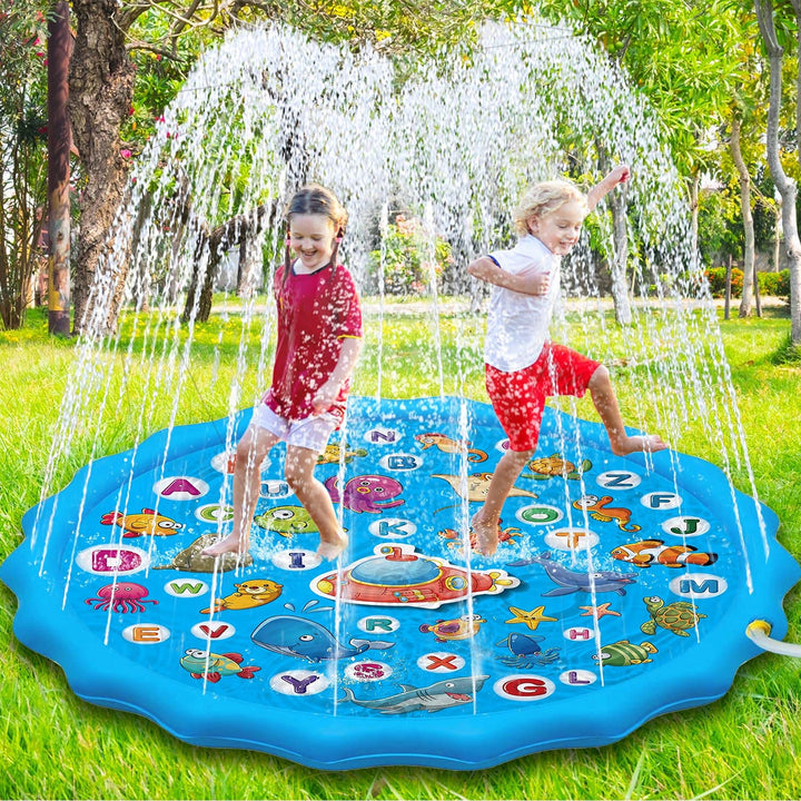 Paochocky Sommer Sprinkler Wasserspielmatte 170 cm Grosses Runden Aufblasbar Splash Spielmatte Outdo