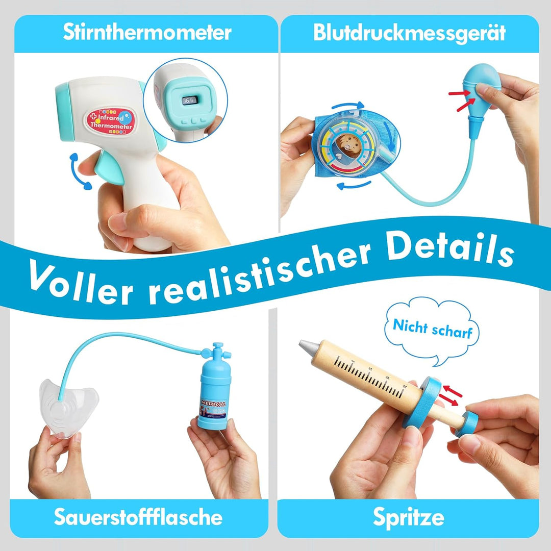 Lehoo Castle Arztkoffer Kinder, Doktorkoffer Kinder, Arztkoffer mit Stethoskop & Arztkittel, Spielze