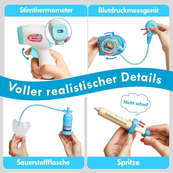 Lehoo Castle Arztkoffer Kinder, Doktorkoffer Kinder, Arztkoffer mit Stethoskop & Arztkittel, Spielze