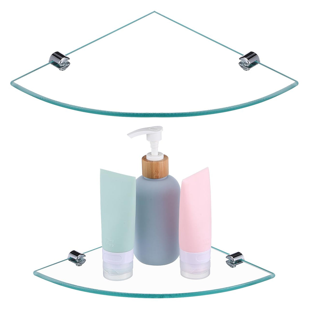 Cabilock 2 Stück Badezimmer Eckregal Glas Eckablage 20x20cm 6mm Glaswandhalterung Wandmontage Bad Au