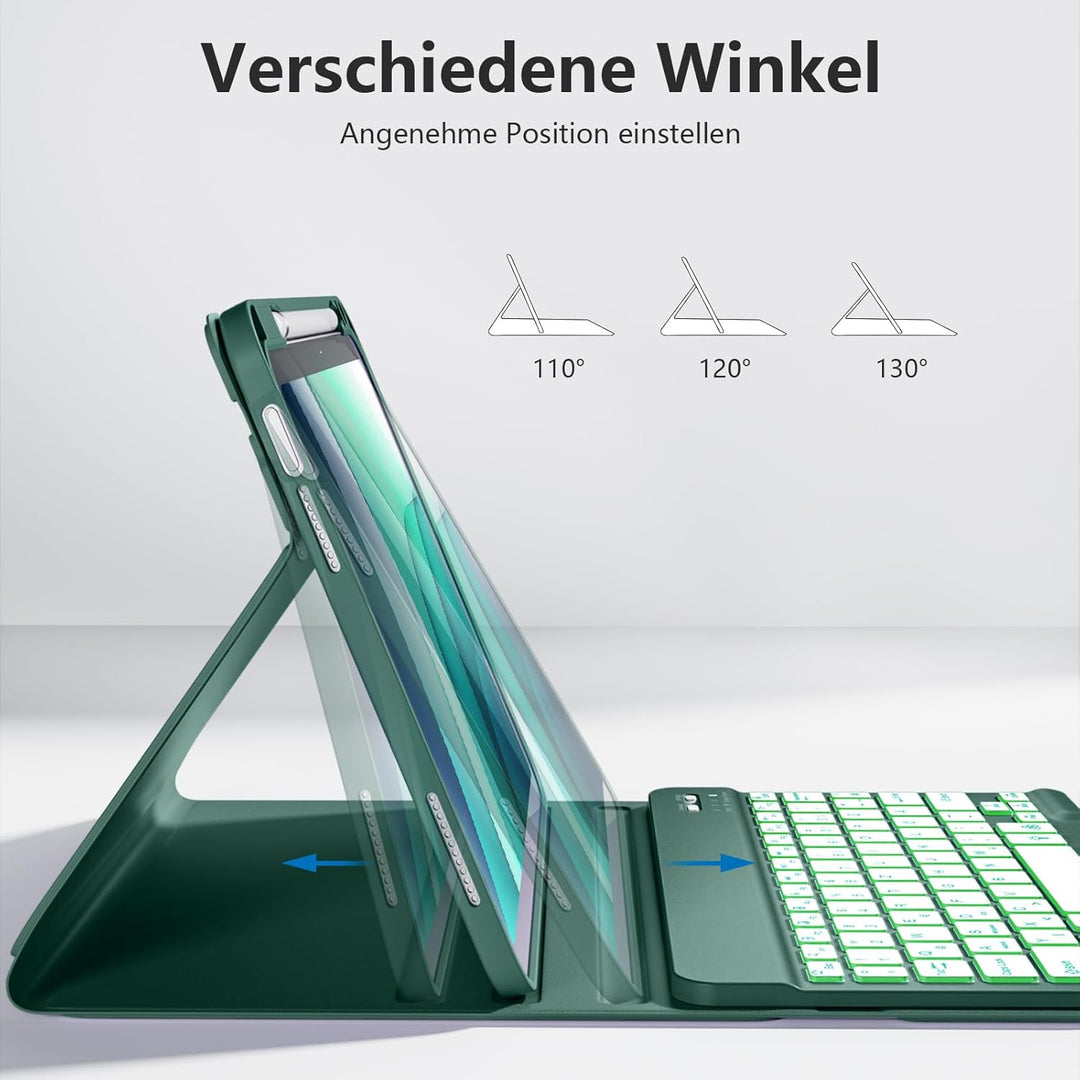 drivego Hülle mit Tastatur für iPad 10 Generation 10.9 Zoll 2022, 7-Farbige Beleuchtete, Magnetische
