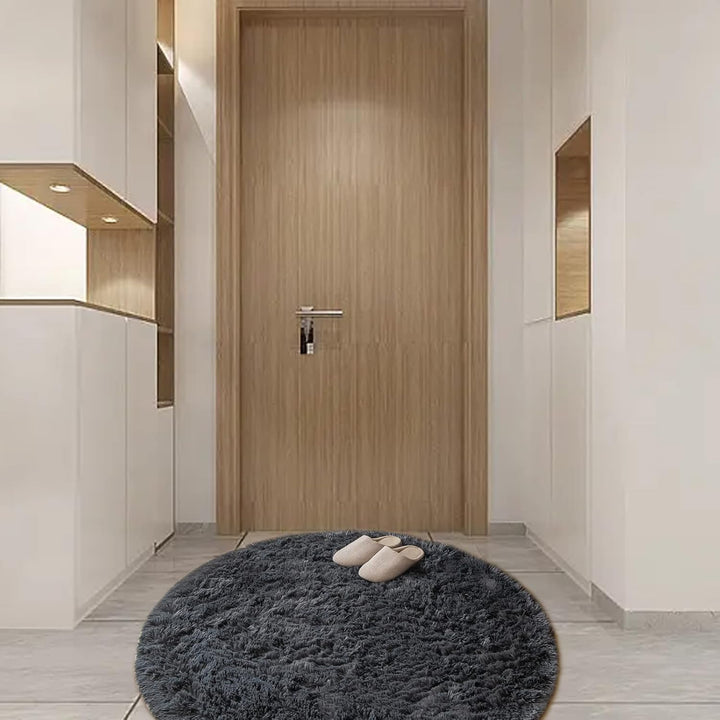CHOSHOME Teppich Rund 80CM Wohnzimmer Hochflor Waschbar Teppich Shaggy Grau Runden Teppiche Einfarbi