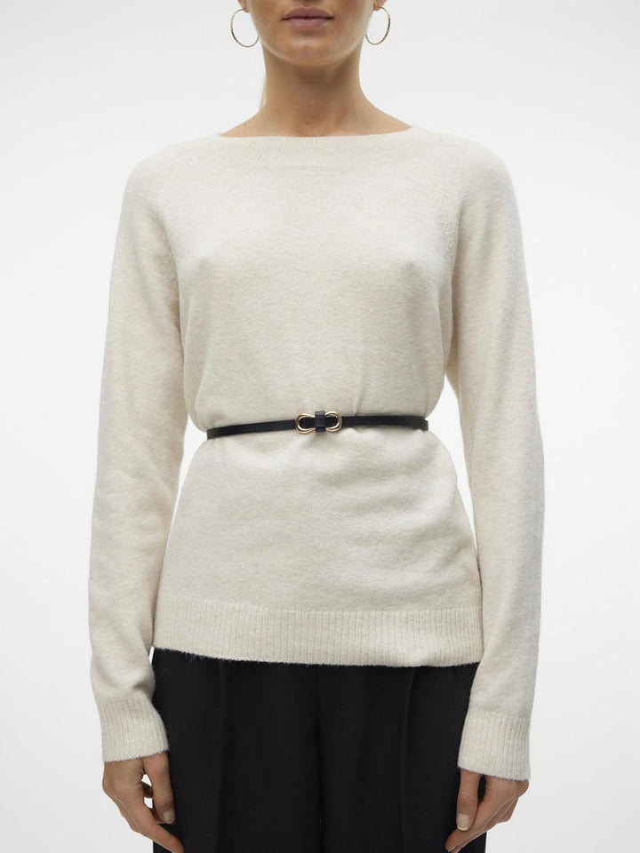 Damen Vmdoffy Ls O-Neck Blouse Ga Ptt Strickpullover XS Tall Birch/Detail:melange, XS Tall Birch/Det