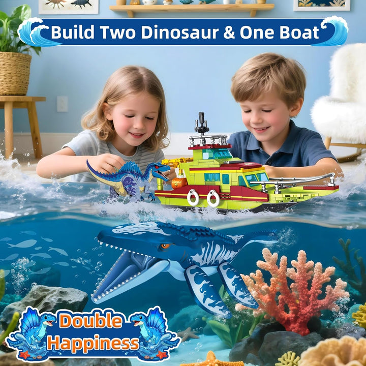 3 IN 1 Ozean Explore Dinosaurier Bauspielzeug Kompatibel mit Dinosaurier Park World, Schiff Boot & M