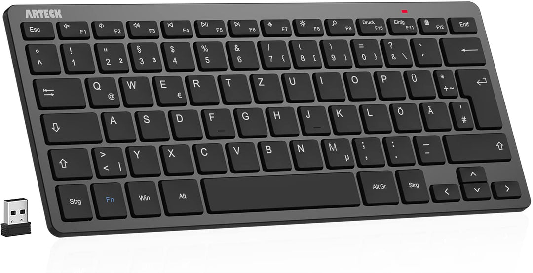 Arteck Kabellose Tastatur, Deutsches QWERTZ Layout Kompakte USB 2,4 GHz Mini Kabellos Tastatur mit M