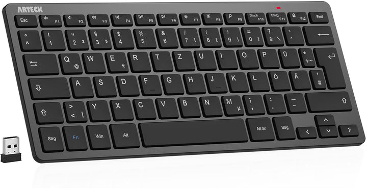 Arteck Kabellose Tastatur, Deutsches QWERTZ Layout Kompakte USB 2,4 GHz Mini Kabellos Tastatur mit M