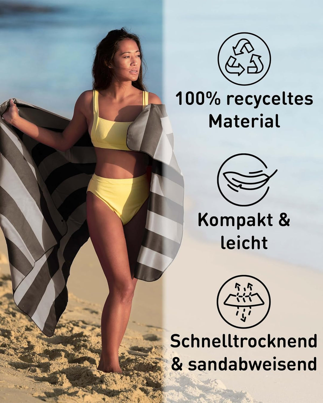 Fit-Flip Strandtuch XXL aus Mikrofaser - leicht und schnelltrocknend - 100% recyceltes Strandhandtuc