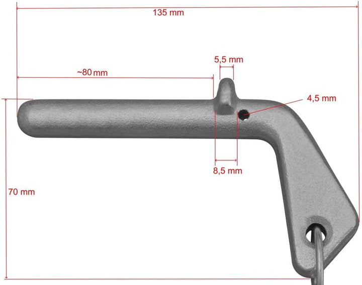 2 Stück - Steckbolzen, Bolzen, Vorsteckbolzen mit Kette und Splint 16 mm