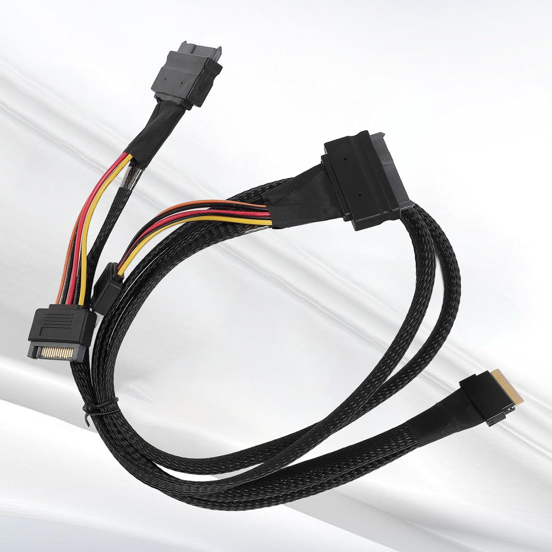 SFF 8654 auf 2xSFF 8639 NVME U.2 Kabeladapter, 24 Gbit/s, 80 cm Adapterkabel für SAS Karten und Main