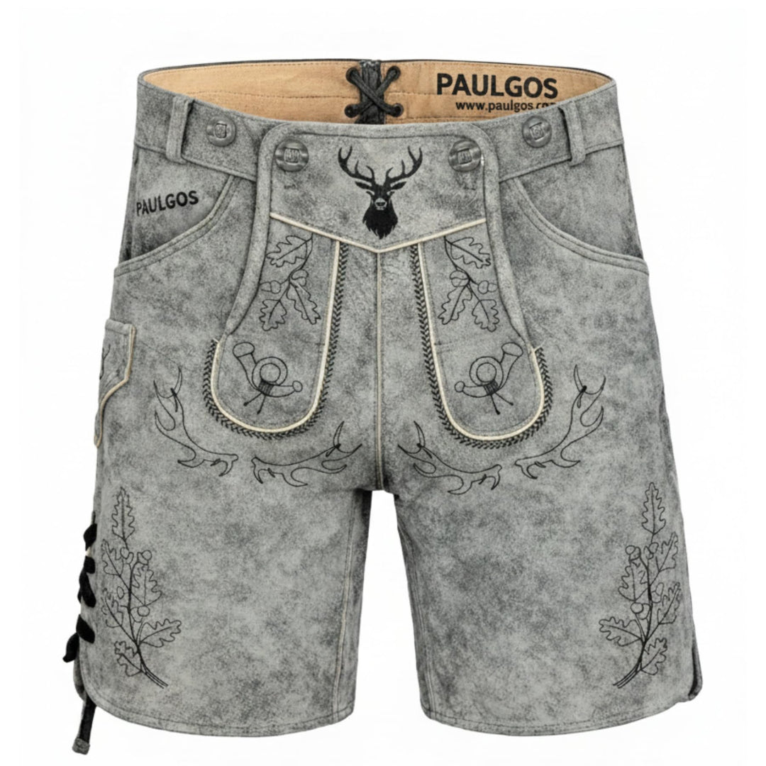 Herren Trachten Lederhose HK5-ANTIK + Träger, Echtes Leder, Gr. 44-60, 44 Mitternachtsgrau