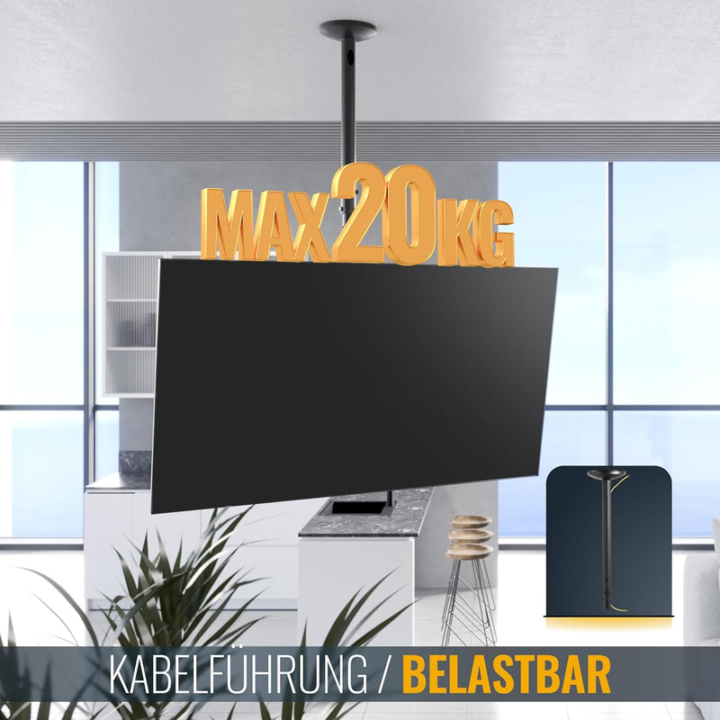 RICOO Monitor & TV Deckenhalterung für Fernseher 23-42 Zoll, Schwenkbar Neigbar Höhenverstellbar, Un