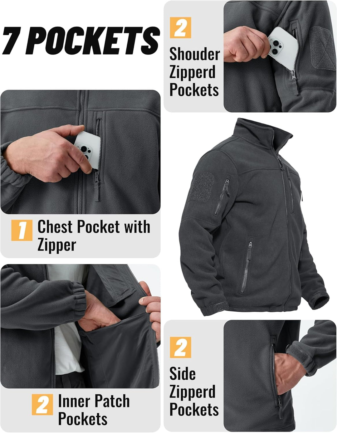 TACVASEN Herren Militär Outdoor Fleecejacke Warme Taktische Jacke Fleece Jacket L Grau, L Grau
