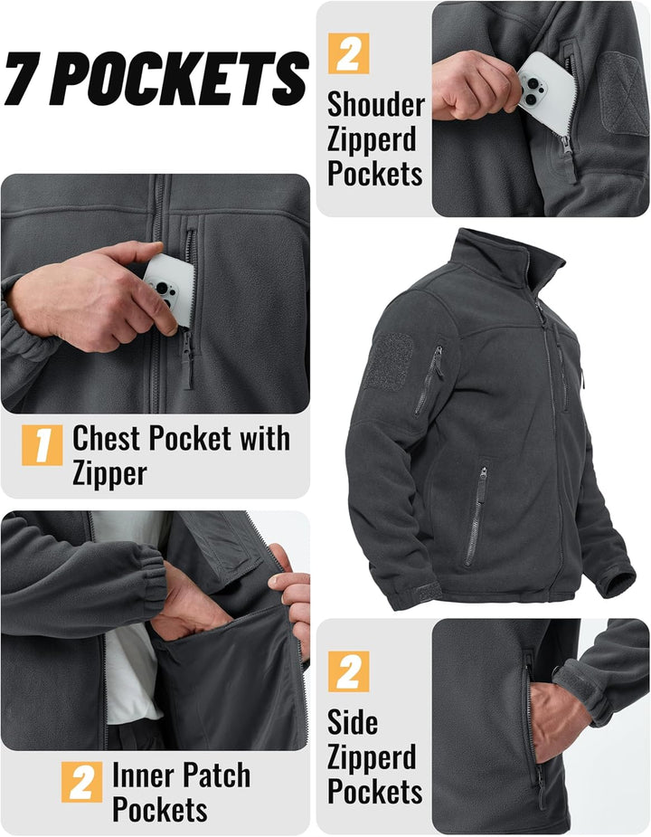 TACVASEN Herren Militär Outdoor Fleecejacke Warme Taktische Jacke Fleece Jacket L Grau, L Grau