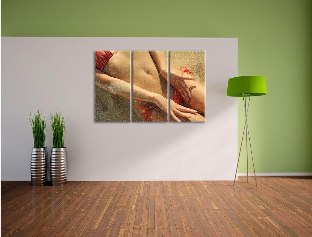 Pixxprint Sexy Frau im Bikini am Strand als Leinwandbild/Grösse: 3 Teilig (120x80) cm/Wandbild/Kunst