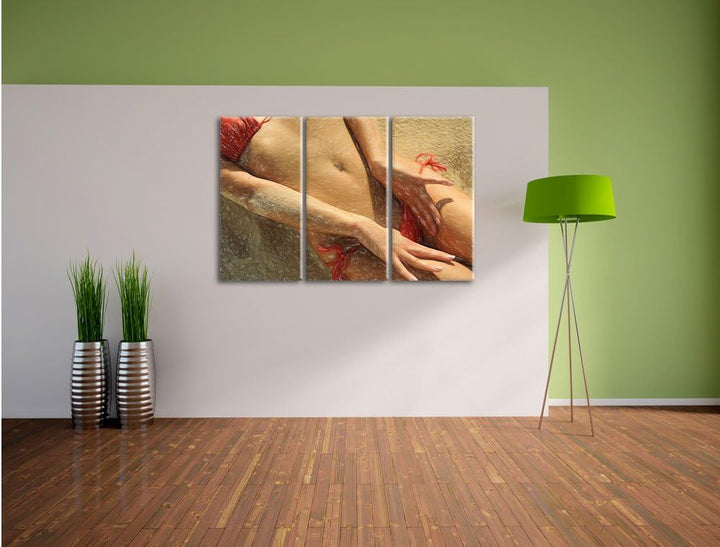 Pixxprint Sexy Frau im Bikini am Strand als Leinwandbild/Grösse: 3 Teilig (120x80) cm/Wandbild/Kunst