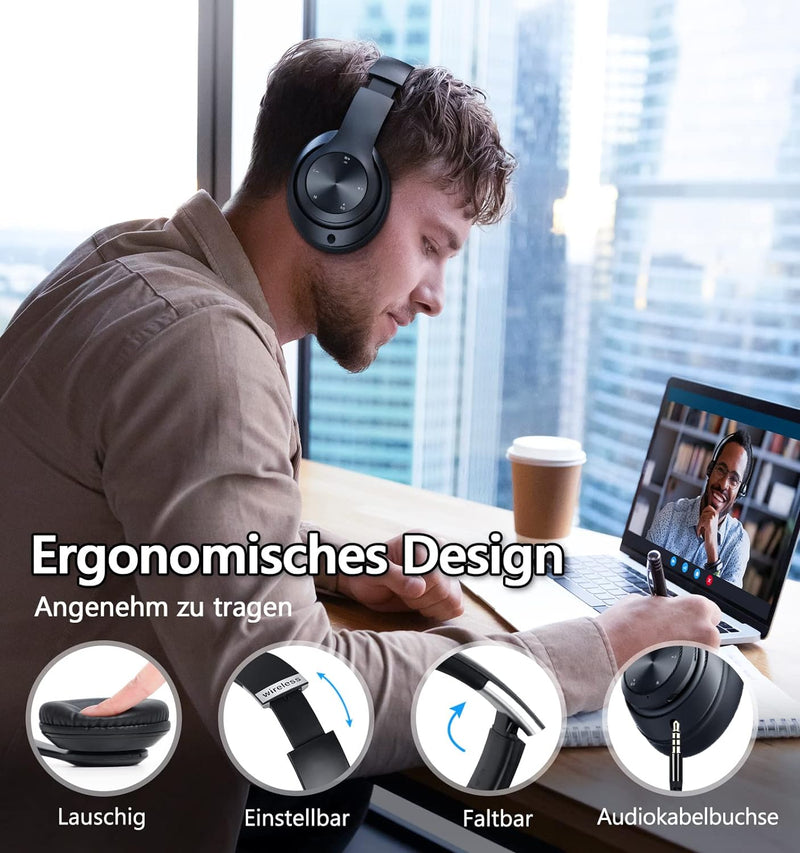 Lankey Sound Kopfhörer Kabellos Bluetooth, 9S Bluetooth Kopfhörer Over Ear mit Mikrofon, 65 Std Kabe