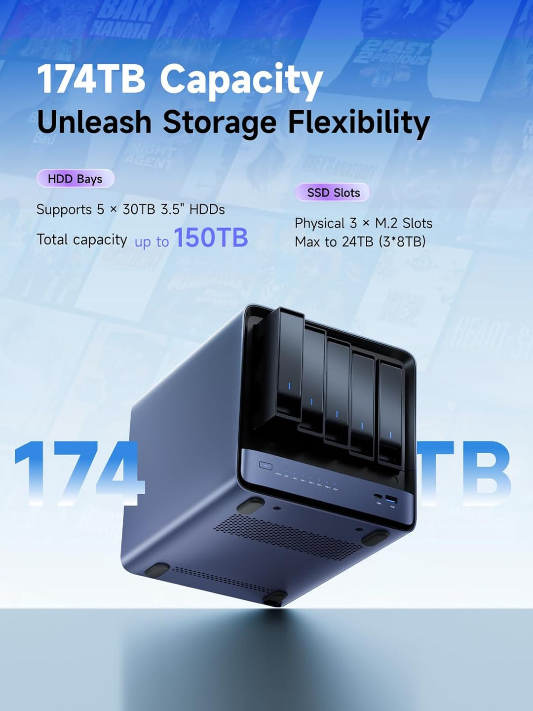 MINISFORUM N5 Air 5-Bay Desktop-NAS Barebone mit bis zu 174 GB Speicher, AMD Ryzen 7 255 (8C/16T) CP