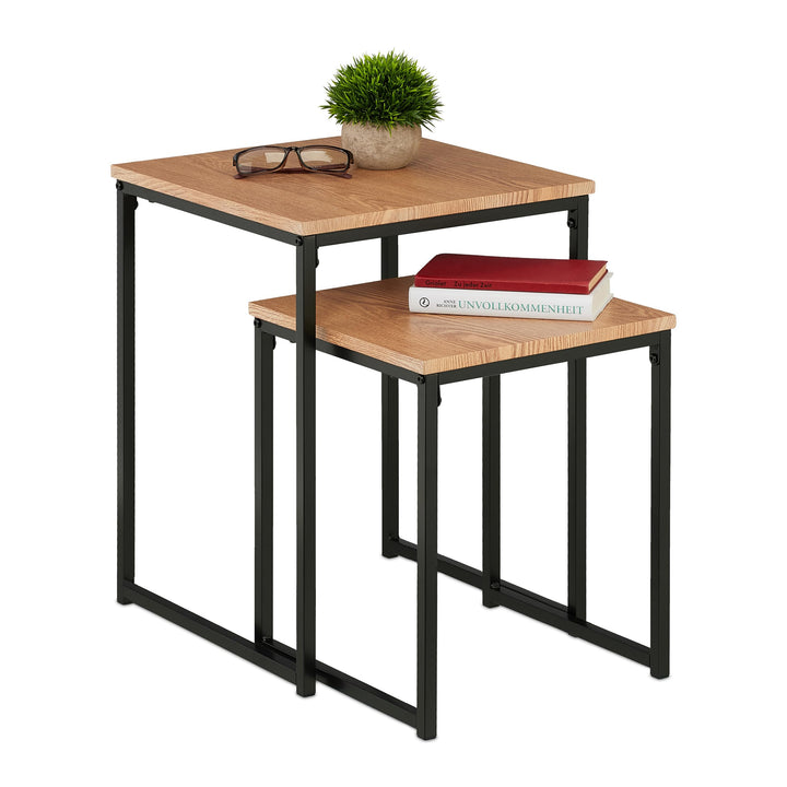 Relaxdays Beistelltisch 2er Set, stapelbar, Industrie Design, Satztisch 2 Grössen, quadratisch, Meta