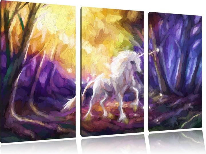 Pixxprint Einhorn im Märchenwald als Leinwandbild/Grösse: 3 Teilig (120x80) cm/Wandbild/Kunstdruck/f