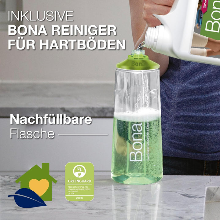Bona Bodenwischer mit Sprühfunktion für Fliesen Laminat Stein, Fliesenreiniger Laminatreiniger Spray